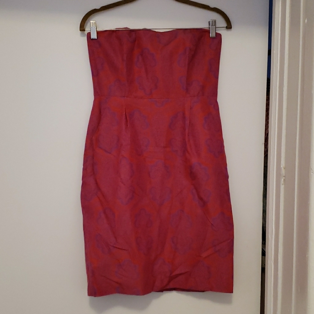 Strapless orange/redish and purple dress